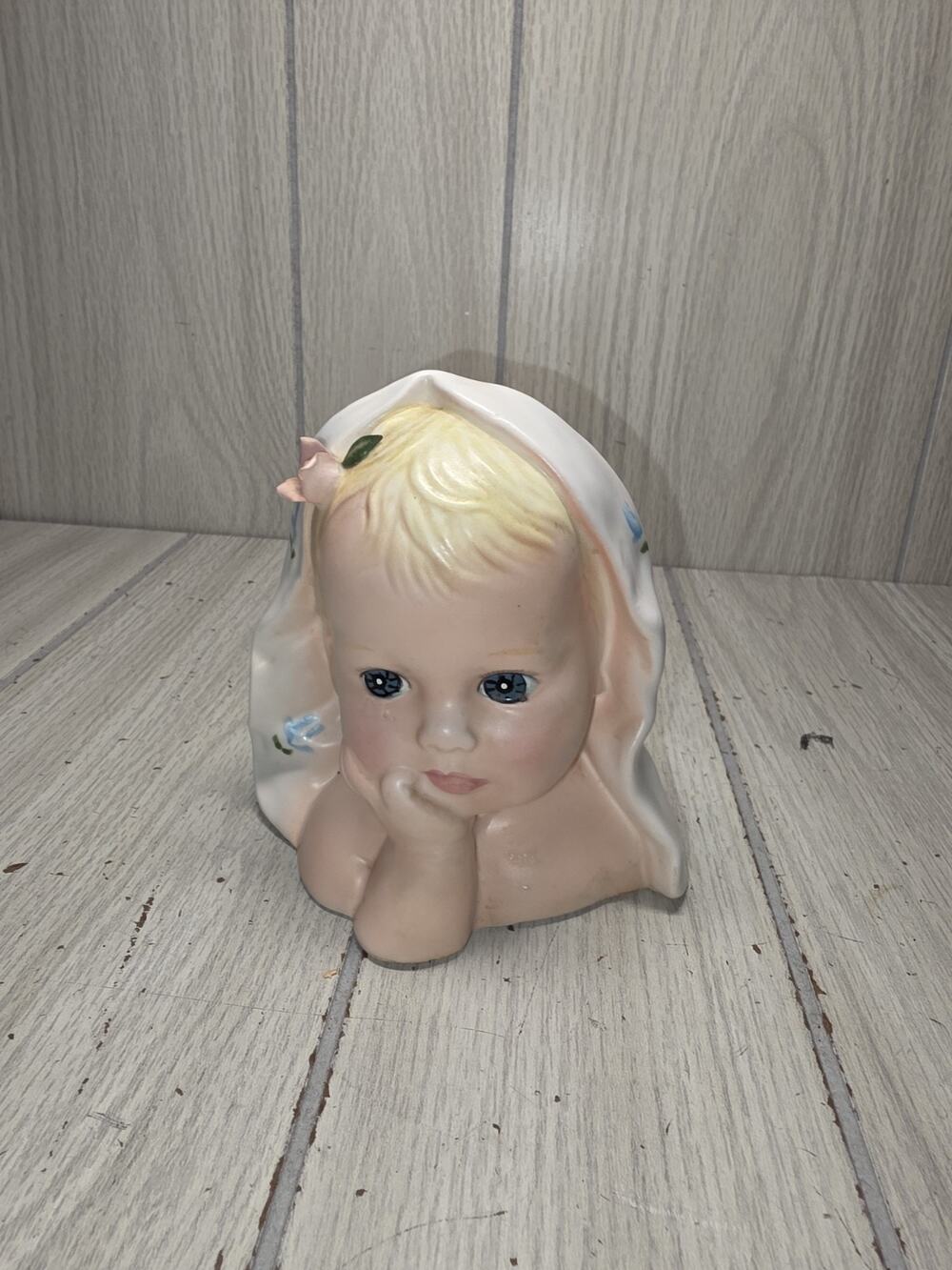 Vtg Enesco Baby Head Flower Planter Vase Nursery Kitschy Ceramic Japan